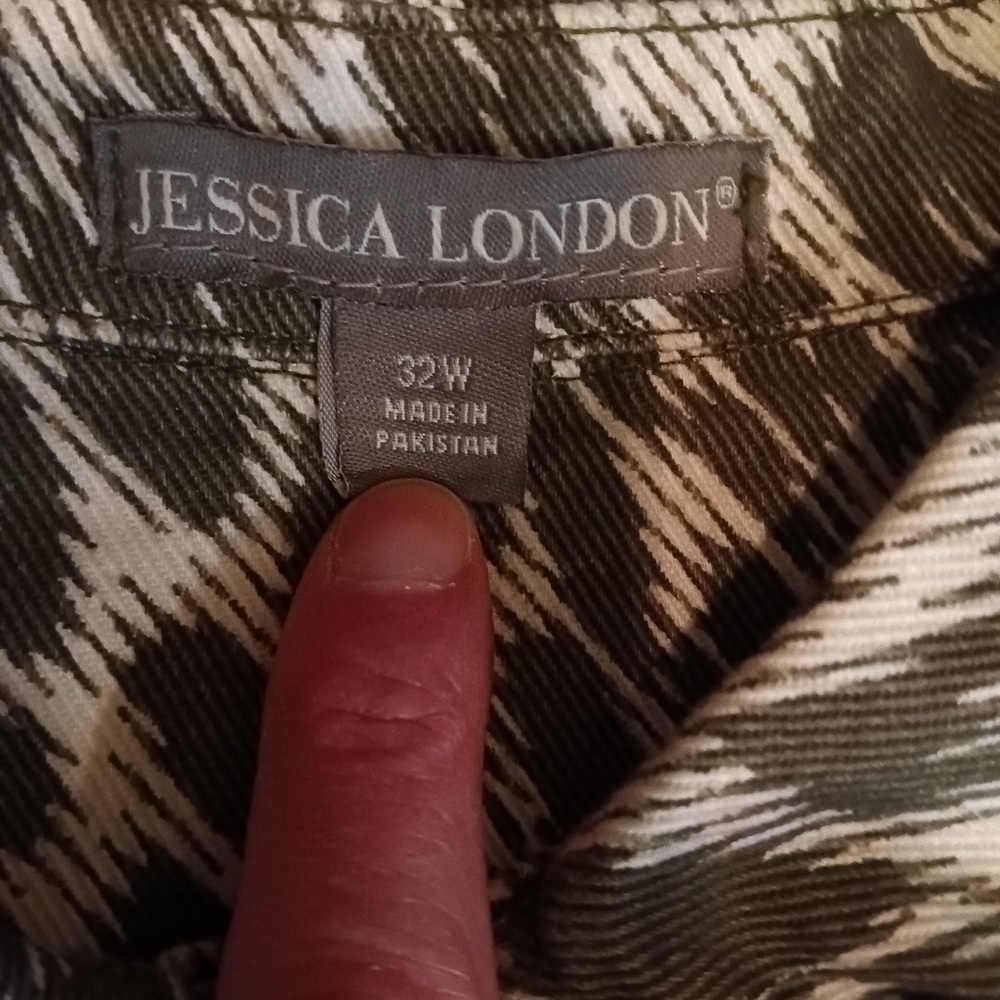 Jessica London Olive and White pattern 100% cotton Jacket Button Front 32W - Picture 7 of 9